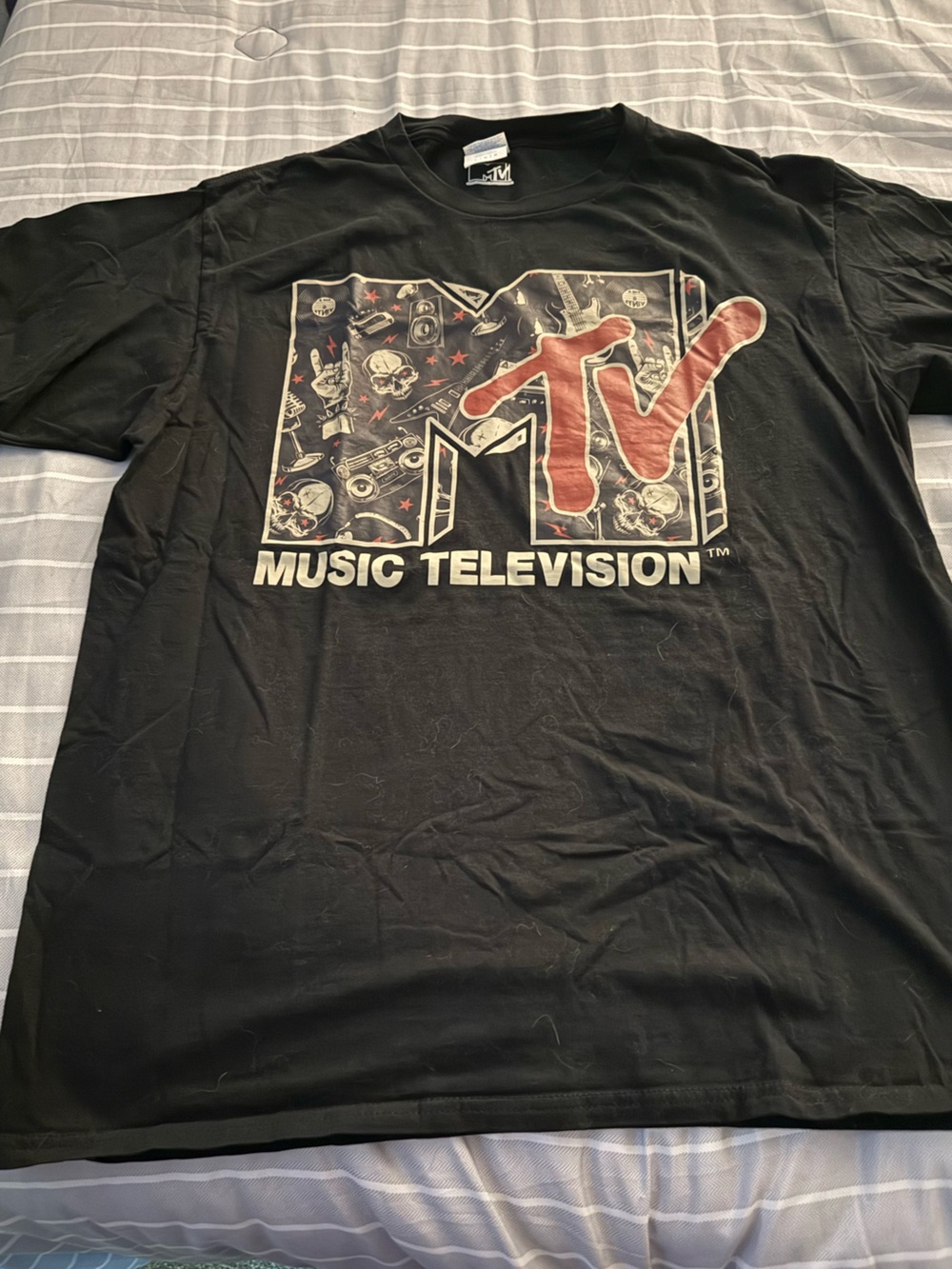 MTV Black Graphic Tee with Red Logo and White Text